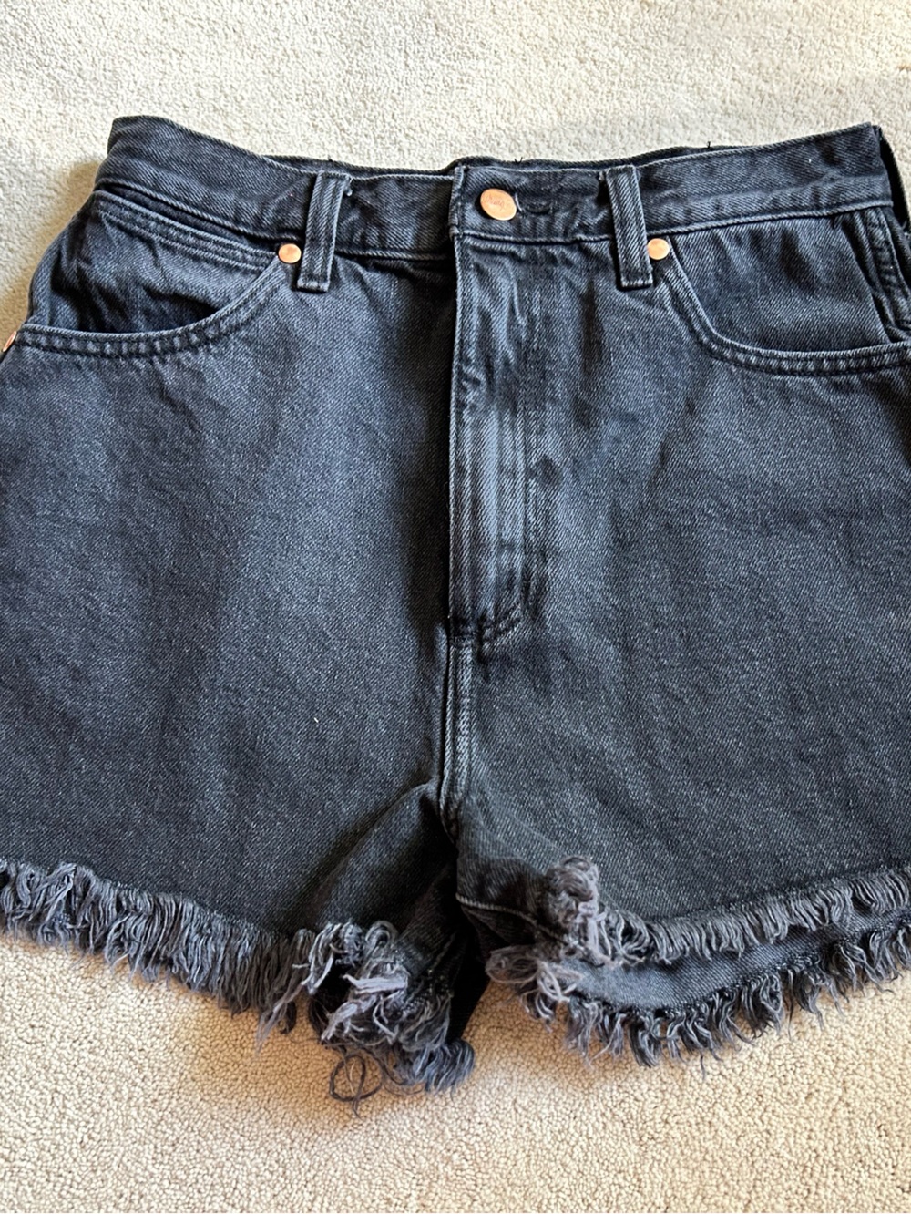 Wrangler Black Frayed Hem High-Rise Denim Festival Shorts